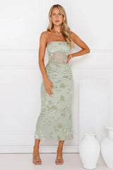 Style Too Good Strapless Mesh Maxi Dress Sage