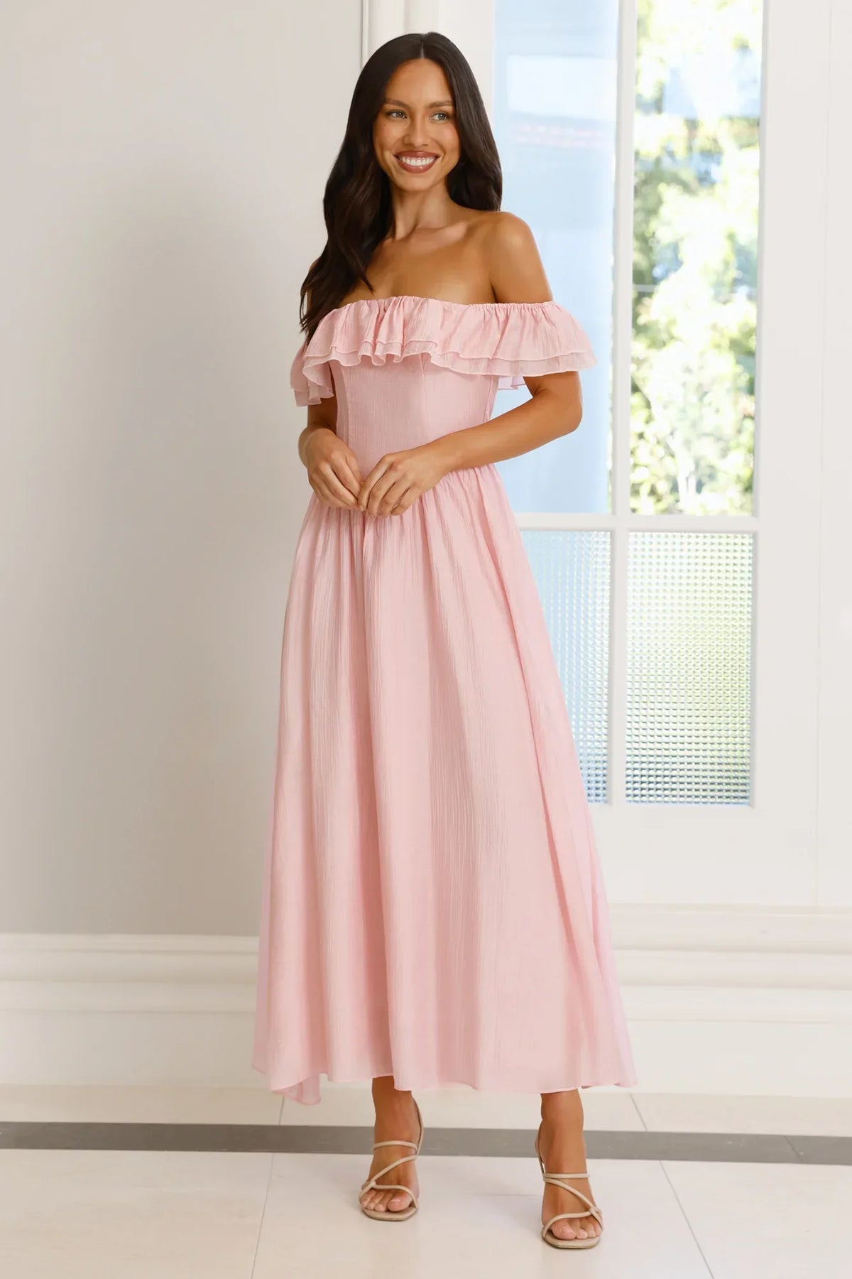 Twilight Sonata Off Shoulder Maxi Dress Pink