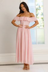 Twilight Sonata Off Shoulder Maxi Dress Pink