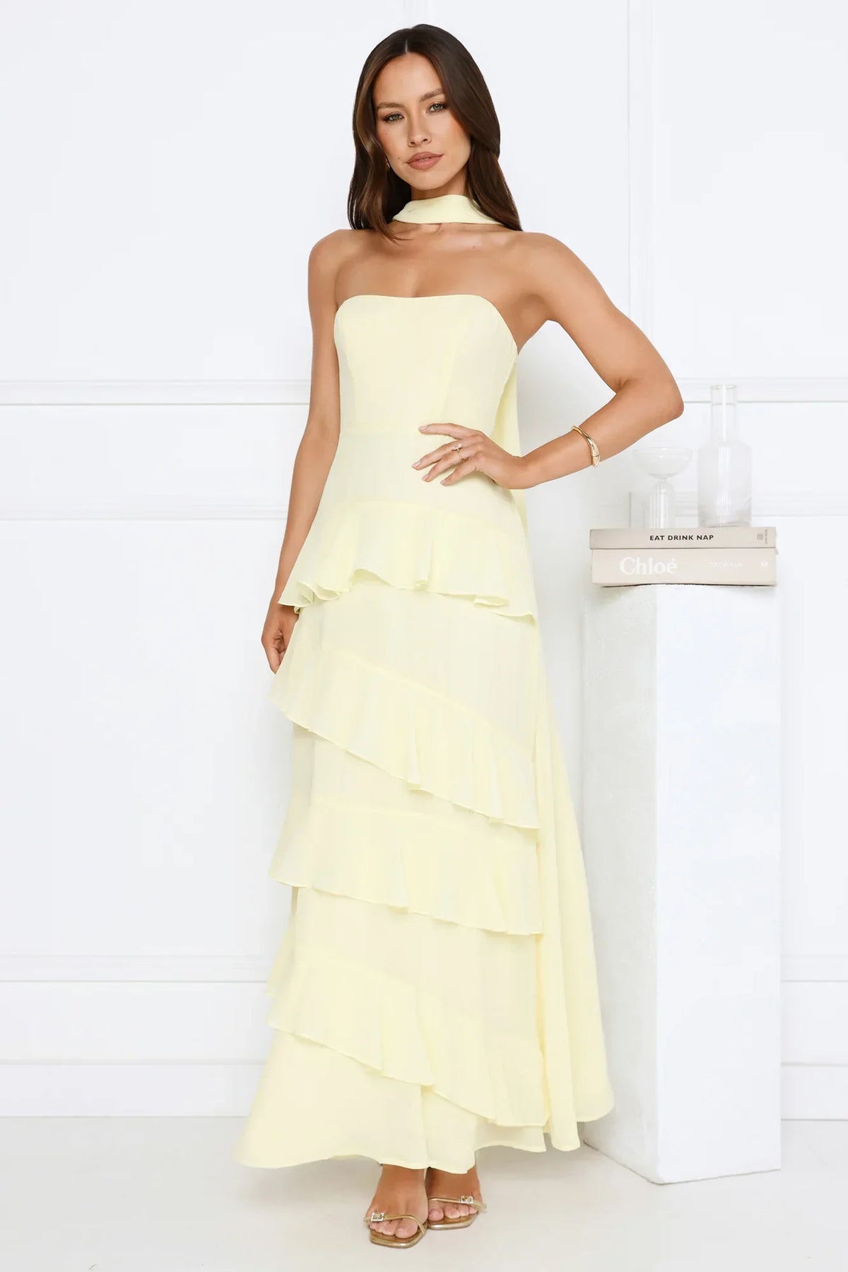 Sunset Reverie Strapless Maxi Dress Yellow