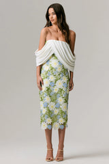 Entitled | Cream Floral Lace Bardot Midi Dress