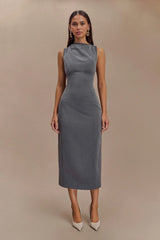 Taylor Draped Crepe Midi Dress - Charcoal Marle