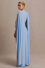 Padma | Powder Blue Draped Maternity Maxi Dress With Cape Sleeves