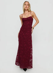 Leading Lady Sweetheart Maxi Dress Red Floral Burnout