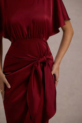 Mika | Port Satin Short-Sleeve Wrap Midi Dress