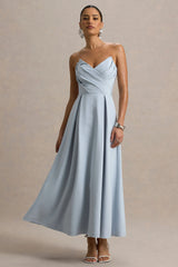 Reigning Beauty | Powder Blue Sweetheart Midi Dress With Volume Hem