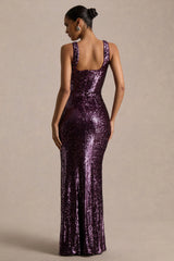 High Life | Plum Sequin Square-Neck Maxi Dress With Front-High Split
