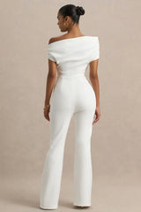 Alexandra | White Asymmetric Draped Jumpsuit