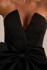 Sonata | Black Satin Bandeau Maxi Dress With Bow Detail