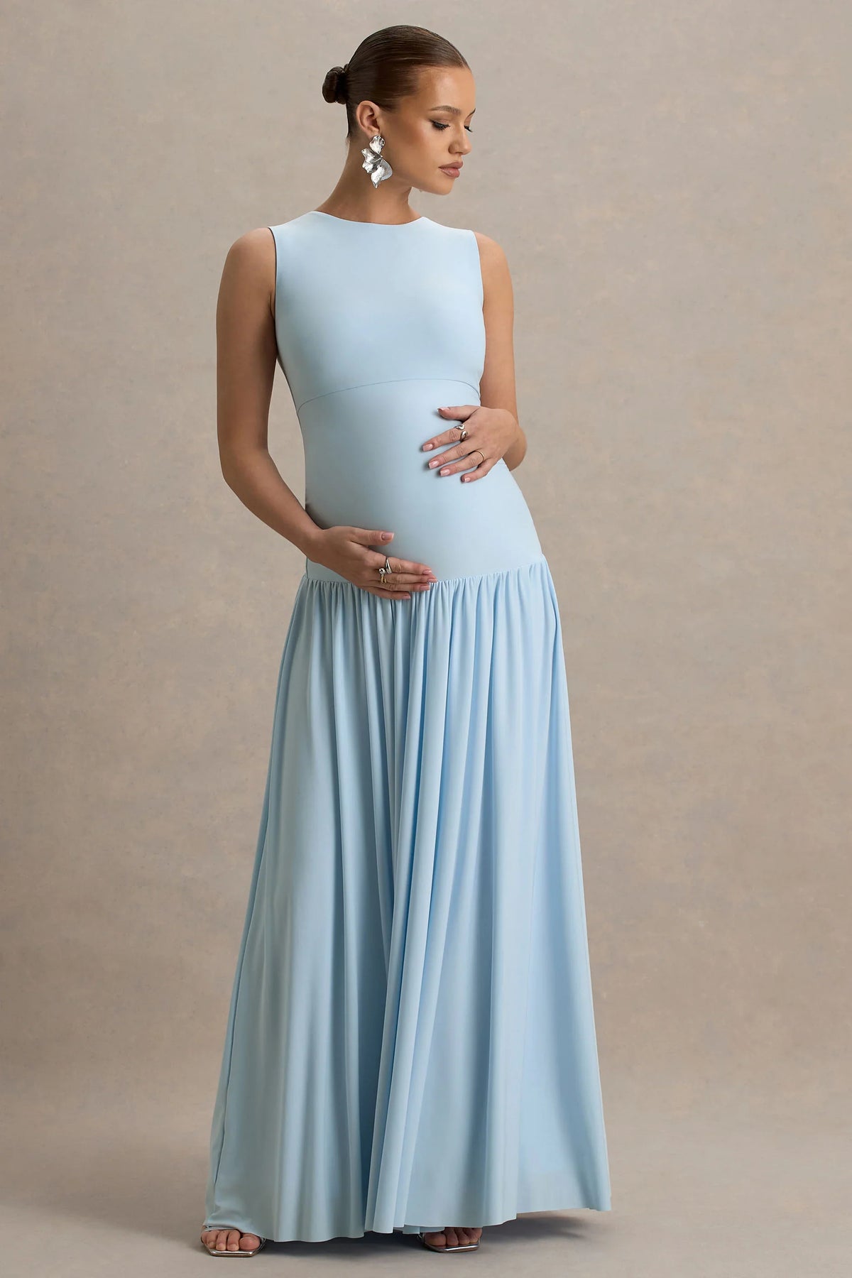 Outline | Powder Blue Maternity Maxi Dress With Draped Skirt