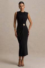 Harlow | Black Crew-Neck Wrapped Midi Dress