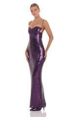 Sequin Open Back Maxi Dress in Purple
