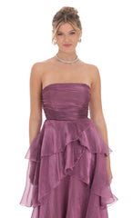 Corset Ruffle Strapless Maxi Dress in Purple