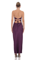 Satin Twist Cutout Maxi Dress in Purple