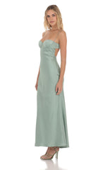 Satin Sweetheart Neck Maxi Dress in Sage Green