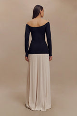 Presley Contrast Knit Off Shoulder Maxi Dress - Navy And Cream