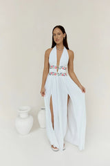 Maldives Garden Halter Maxi Dress White