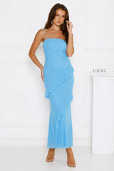 Luxe Minimalist Mesh Maxi Dress Blue