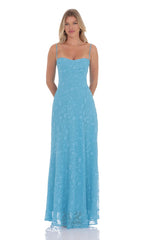 Burnout Lace-Up Maxi Dress in Aqua