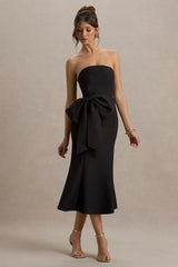 To Me | Black Bandeau Midi Dress With Oversized Bow