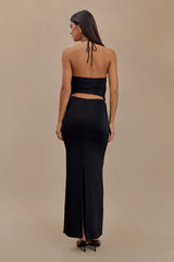 Tyla Draped Slinky Halter Maxi Dress - Black