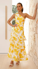 Odilie One Shoulder Maxi Dress - Yellow Floral