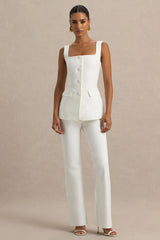 Aceline | White Square-Neck Tailored Jumpsuit