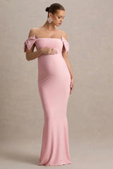 Didi | Pink Bardot Bow Detail Maternity Maxi Dress