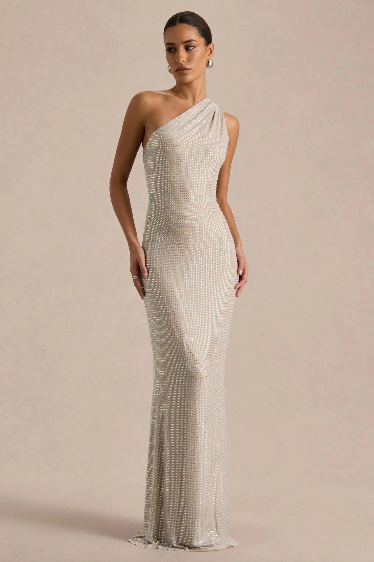 Deity | Silver Asymmetric-Neck Maxi Dress With Open-Back