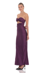 Satin Twist Cutout Maxi Dress in Purple
