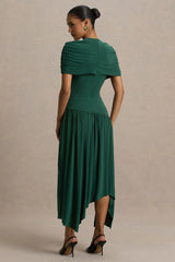 Ione | Teal Wrapped Midi Dress With Hanky Hem