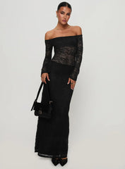 Pinot Grigio Long Sleeve Lace Maxi Dress Black