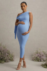 Katarine | Powder Blue Asymmetric Knot Maternity Midi Dress
