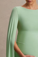 Providence | Light Green High-Neck Maternity Midi Dress With Cape Sleeves