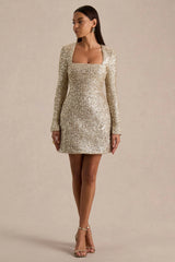Invite | Gold Sequin Square-Neck Mini Dress
