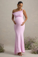 Lita | Pink Twisted Asymmetric Maternity Maxi Dress