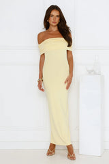 Soft Whispers Off Shoulder Maxi Dress Yellow
