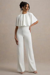Leanna | White Straight-Leg Jumpsuit With Cape