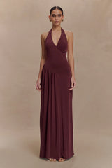 Yelena Ruched Halter Maxi Dress - Mahogany