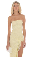 Lace Ruffle Slit Maxi Dress in Yellow