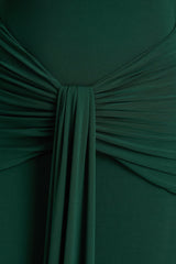 Clover | Dark Green Asymmetric-Neck Wrapped Maxi Dress With Sash