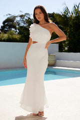In These Moments One Shoulder Maxi Dress White