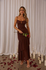 Kailua Ruched Tiered Hem Maxi Dress Chocolate