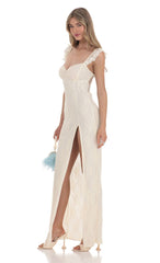 Lace Ruffle Sleeve Maxi Dress in Cream