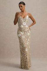 Gemini | Floral Sequin Hand-Embellished Strappy Maxi Dress