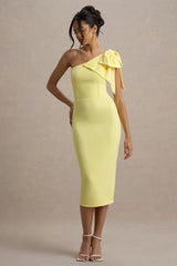 Ambretta | Lemon One-Shoulder Midi Dress With Bow