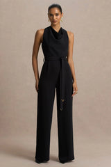 Corina | Black Cowl-Neck Jumpsuit With Tie-Detail