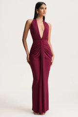 Lesley | Burgundy Plunge-Neck Maxi Dress