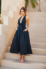 Moonlit Reverie Halter Midi Dress Black