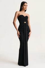 Beverly | Black Bandeau Maxi Dress With Gathered-Detailing